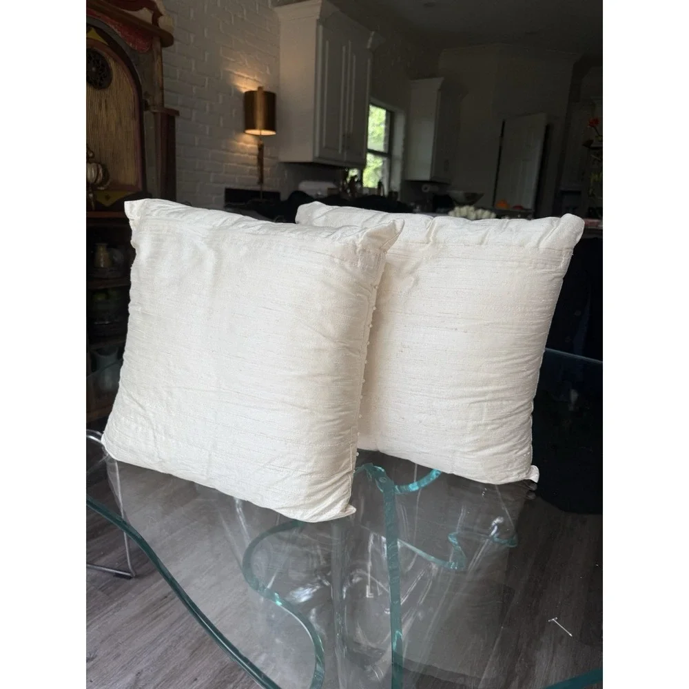 Pure Silk India Ink Pearl Throw Pillow Set of 2 Ivory Cream Bridal Baby Romantic